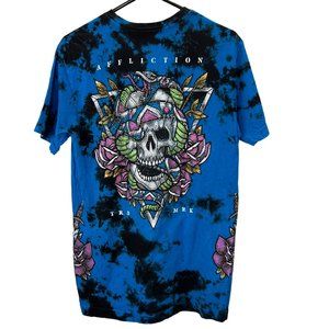 Affliction Black Label Southern Ritual T Shirt M Skull Bling Rhinestone Blue